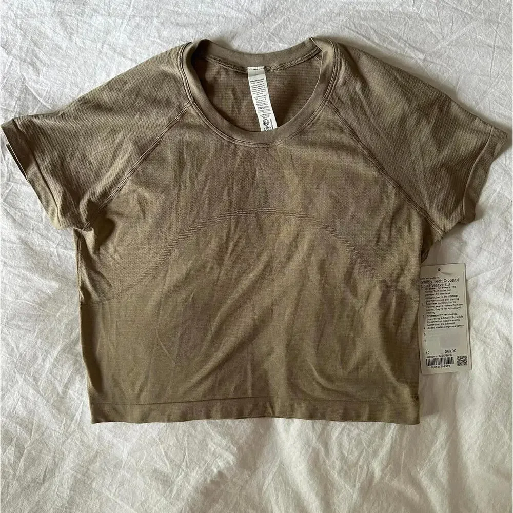 Lululemon Swiftly Tech Cropped Short-Sleeve Shirt 2.0  Sheer Oak Size 12 NWT - Picture 2 of 6